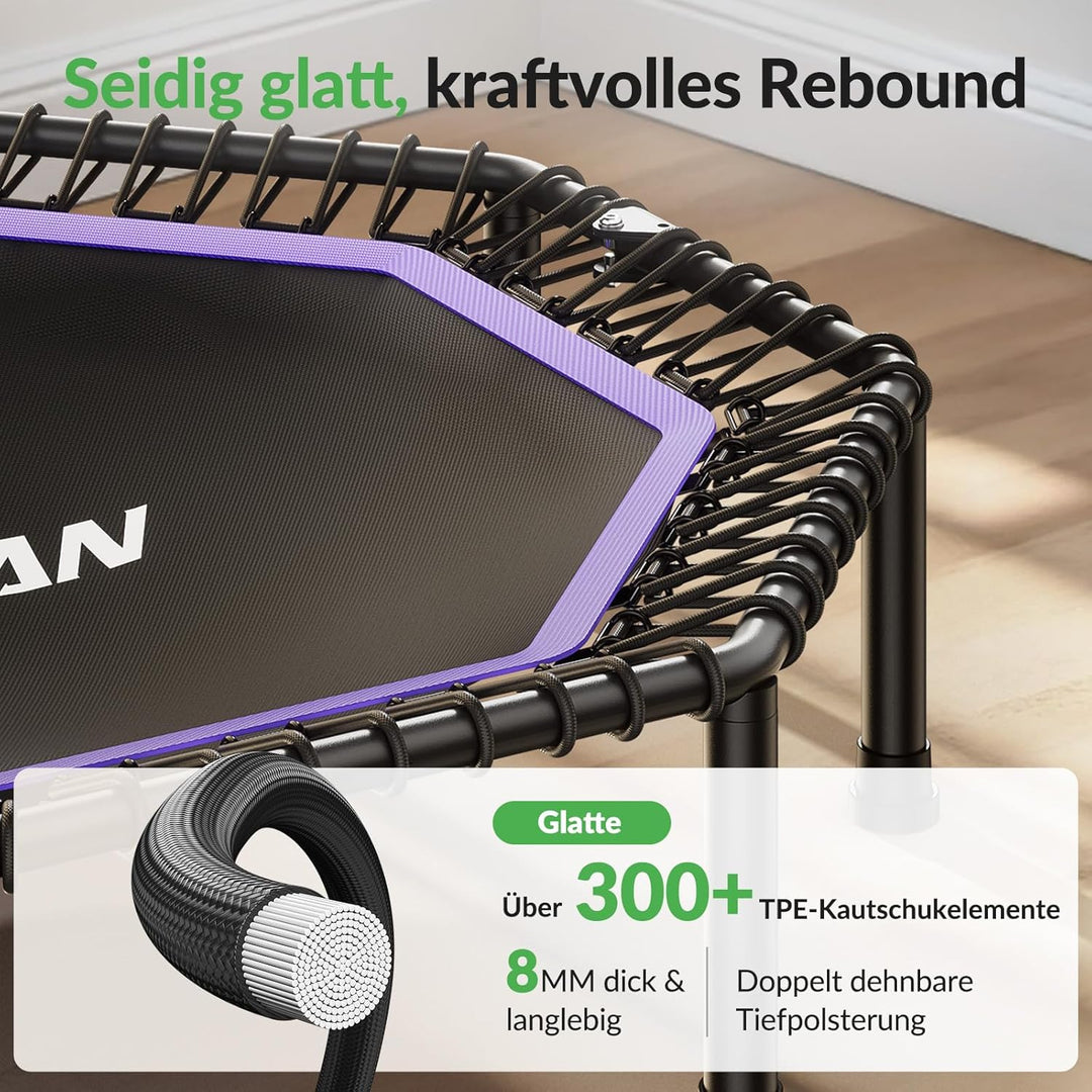 BCAN Achteckiges Indoor-Fitness-Trampolin, 130cm, Trampolin für Erwachsene bis 205 kg, mit verstellb
