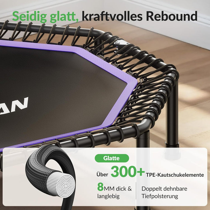 BCAN Achteckiges Indoor-Fitness-Trampolin, 130cm, Trampolin für Erwachsene bis 205 kg, mit verstellb