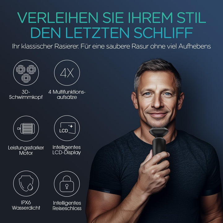VOYOR Rasierer Herren Elektrisch Nass und Trockenrasierer Wiederaufladbarer Elektrorasierer mit LCD-