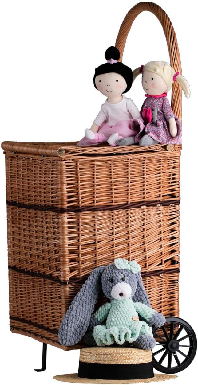 Kaminholzkorb auf Rollen Trolley fahrbar aus Vollweide Kaminkorb Halbrund Rollkorb aus Weide für Kam