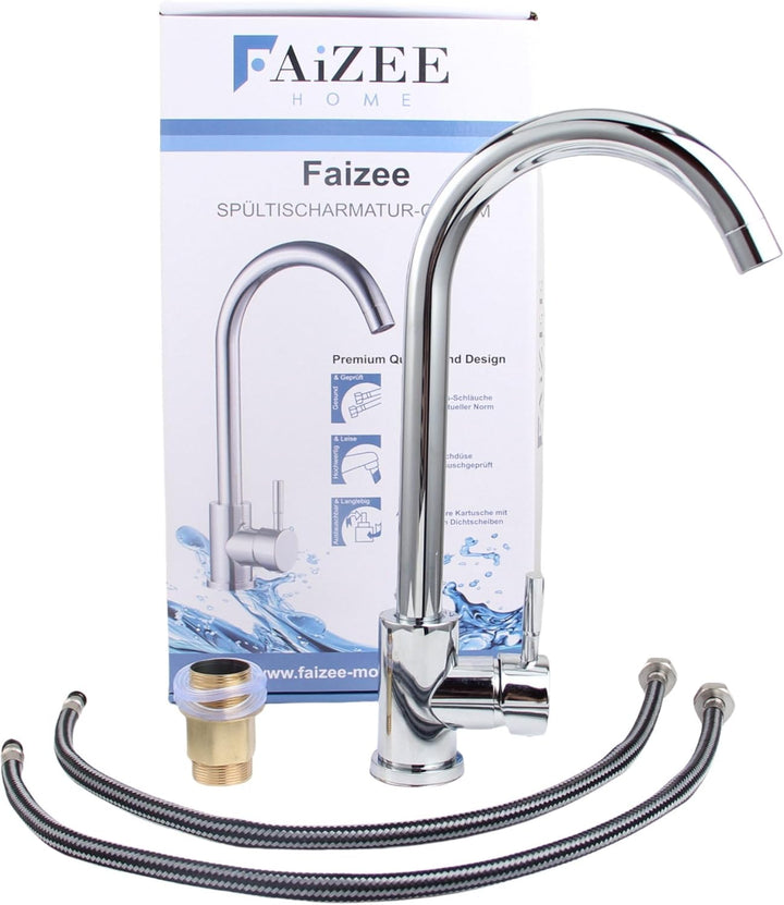 Faizee Home | Küchenarmatur Genial Chrom – Zeitloses Design aus Messing mit Einhebelmischer & 360° S