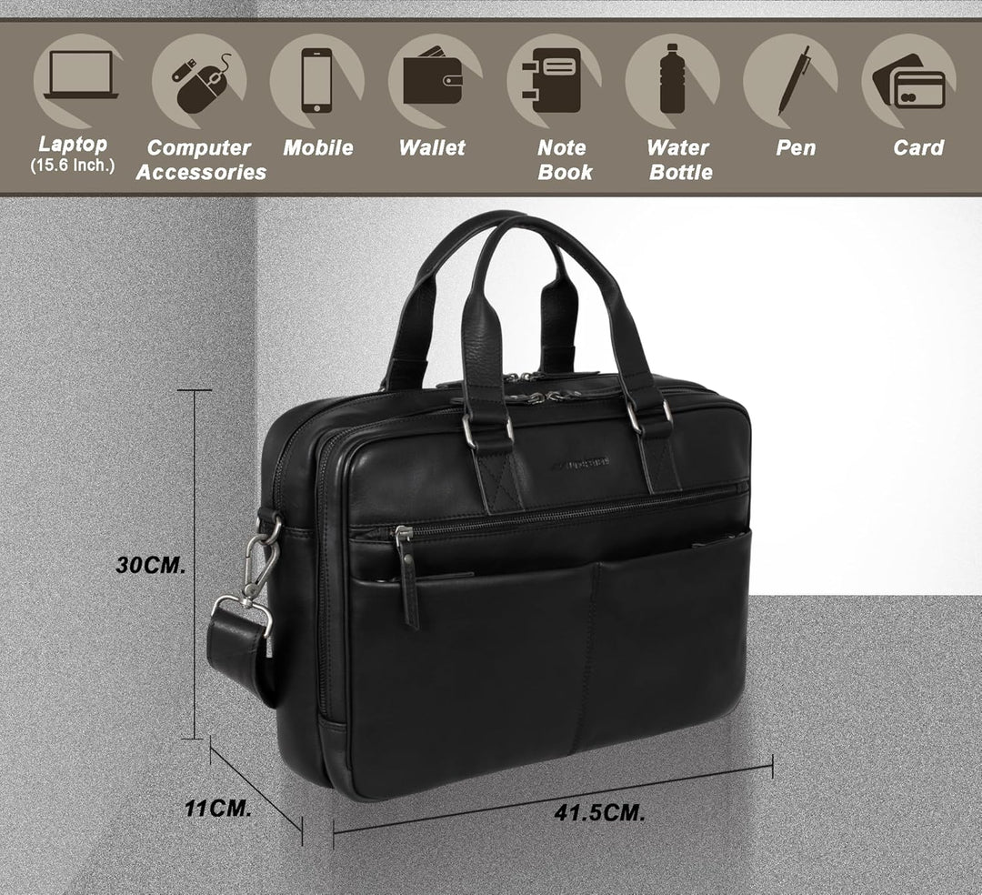 Marc Peter Laptoptasche Dallas I Leder Umhängetasche für 15.6 zoll Laptop I Aktentasche für Notebook