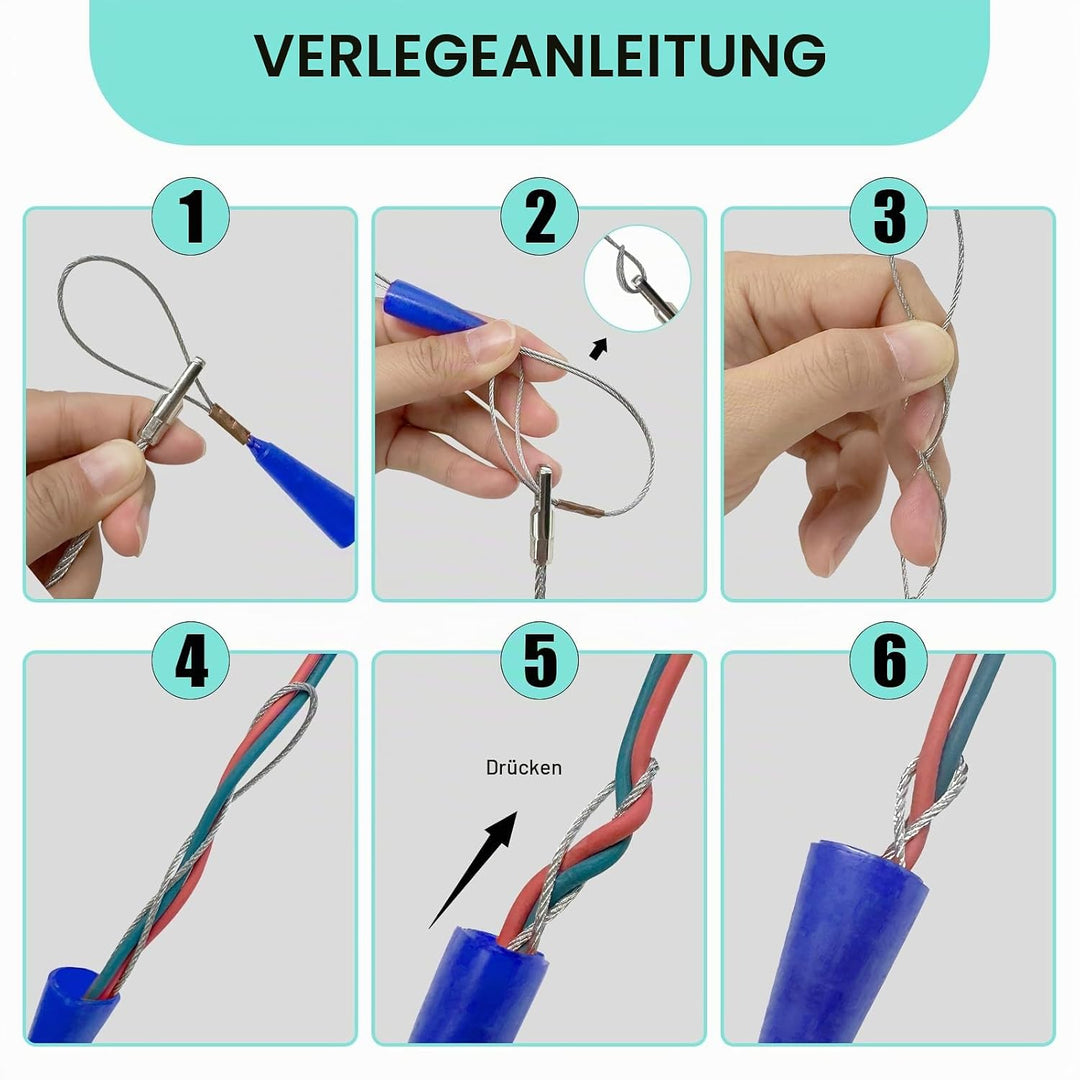 EFUTURETIME Einziehhilfe Kabel 50M Glasfaser Kabeleinziehband für Kabel, 4.5mm Zugdraht für Leerrohr