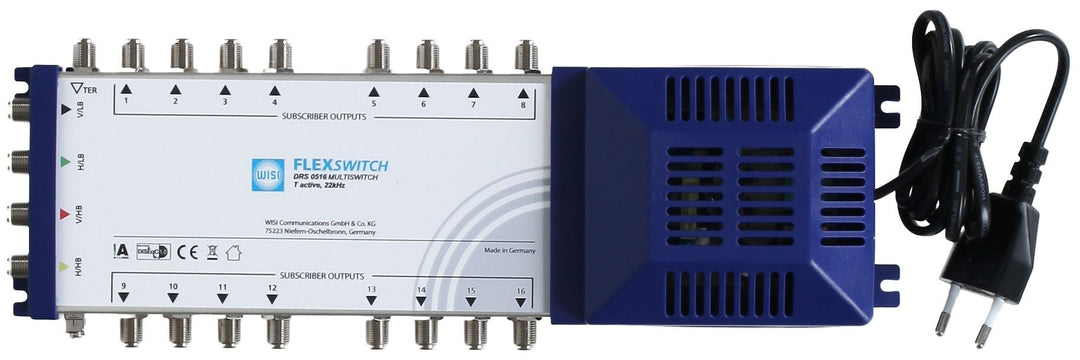 WISI 74952 "DRS 0516" FLEXSWITCH Multischalter 5 in 16 Stand alone, Aktiv silber 16 Teilnehmerausgän