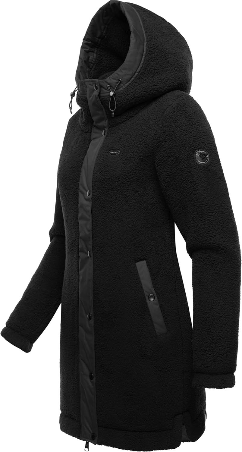 Ragwear Damen Fleecejacke Kurze Teddyfleece-Jacke warm mit Kapuze Cousy XS-6XL 3XL Schwarz, 3XL Schw
