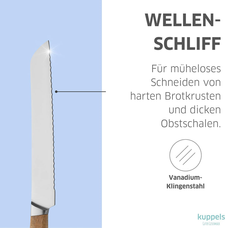 Kuppels Brotmesser WOOD | Brotmesser mit Wellenschliff | Klingenlänge 20 cm | scharfes Küchenmesser