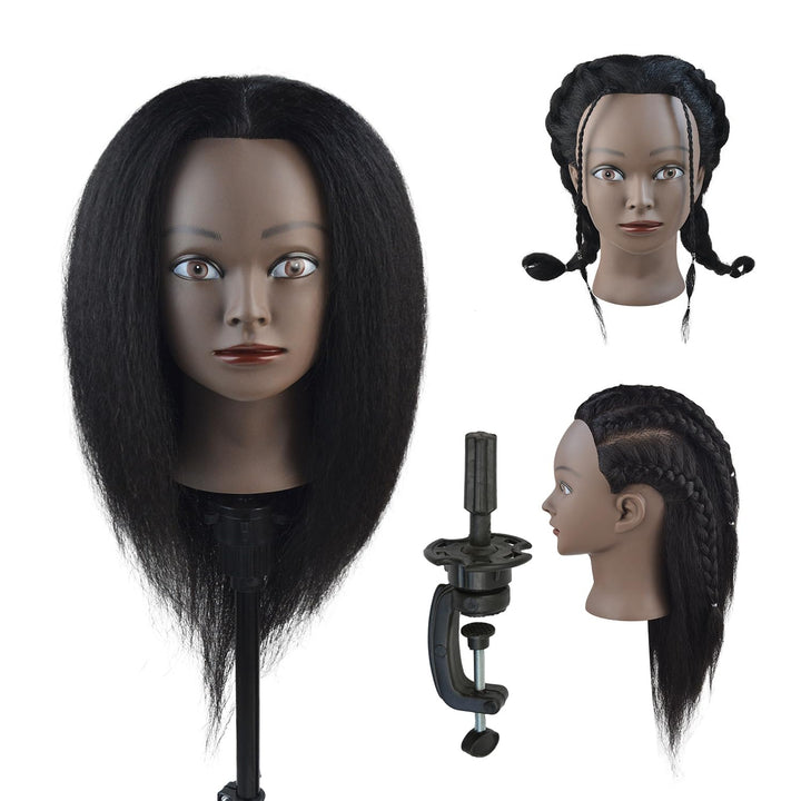 Mannequin Kopf 100% Frisierkopf Echthaar Trainingsköpfe für Friseur Praxis Flechten Haar Styling mit