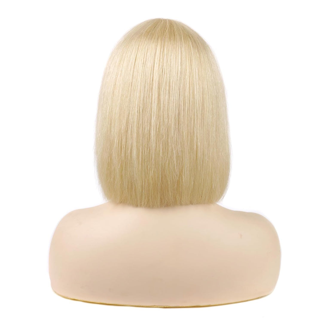 Huarisi 8 Inch Short Blonde Bob Wigs with Bangs Human Hair Straight 613 Color 8a None Lace Glueless
