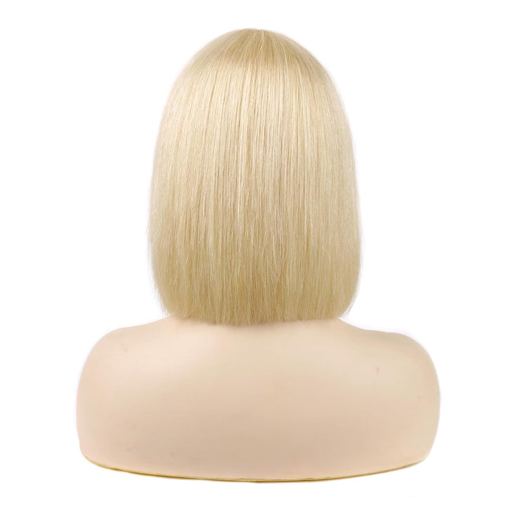 Huarisi 8 Inch Short Blonde Bob Wigs with Bangs Human Hair Straight 613 Color 8a None Lace Glueless
