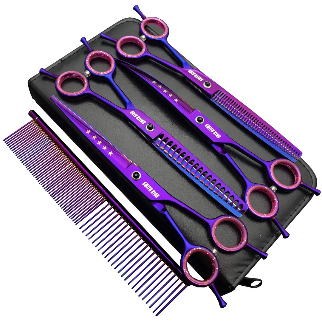7,0 Zoll Professional Dog Grooming Scissors Set Gerade & Ausdünnen & Gebogen & Chunker & Kamm 5 Stüc
