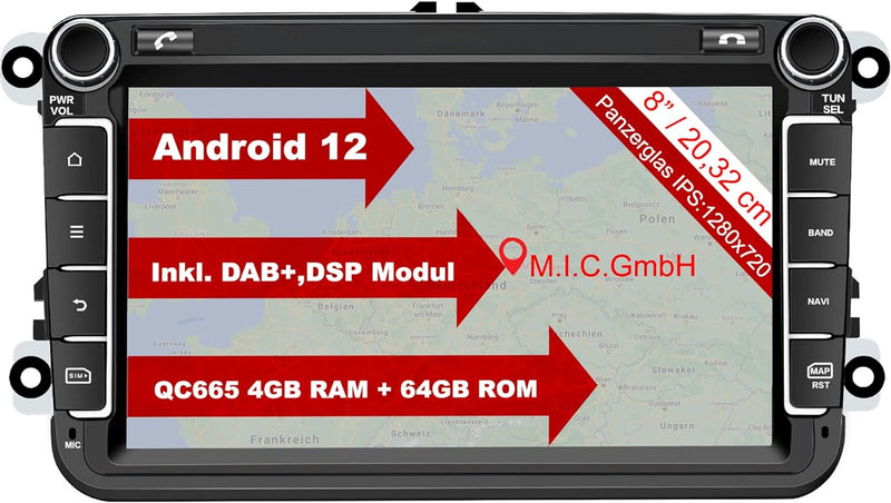 M.I.C. AV8V7 Android 12 Autoradio mit navi Qualcomm Snapdragon 665 4G+64G Ersatz für VW Golf t5 tour