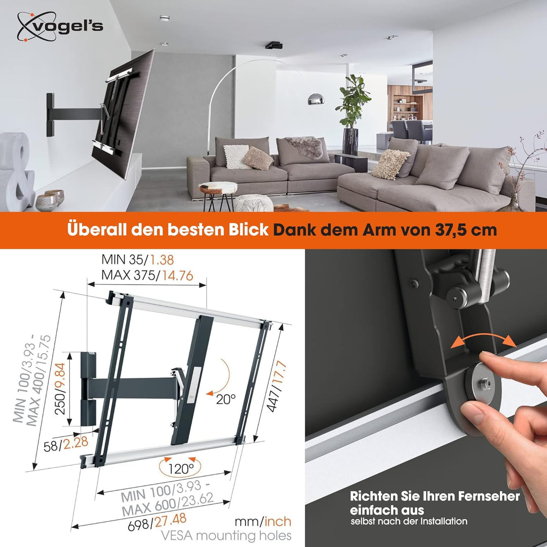 Vogel's THIN 525 schwenkbare TV-Wandhalterung für 40-65 Zoll (102-165 cm) Fernseher, schwenkbar bis