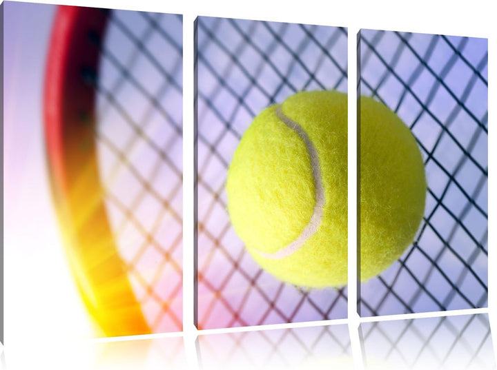 Pixxprint Tennisschläger Tennisball als Leinwandbild/Grösse: 3 Teilig (120x80 cm) cm/Wandbild/Kunstd