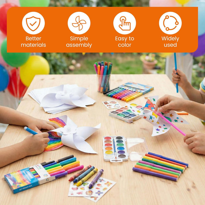 100 Stück DIY Windräder Bastelset, Bunte Regenbogen Windmühle aus Kunststoff &amp; Papier, Wetterfeste W