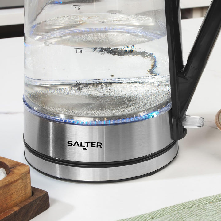 Salter Wasserkocher aus Glas mit Farbwechsel – 1,7 l, LED-Beleuchtung (Blau bis Rot), leicht zu befü