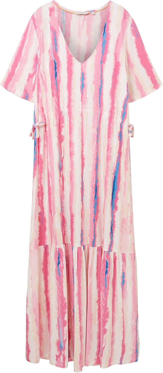 TOM TAILOR Damen Maxikleid mit Muster, 31722 - Pink Tie Dye Stripe