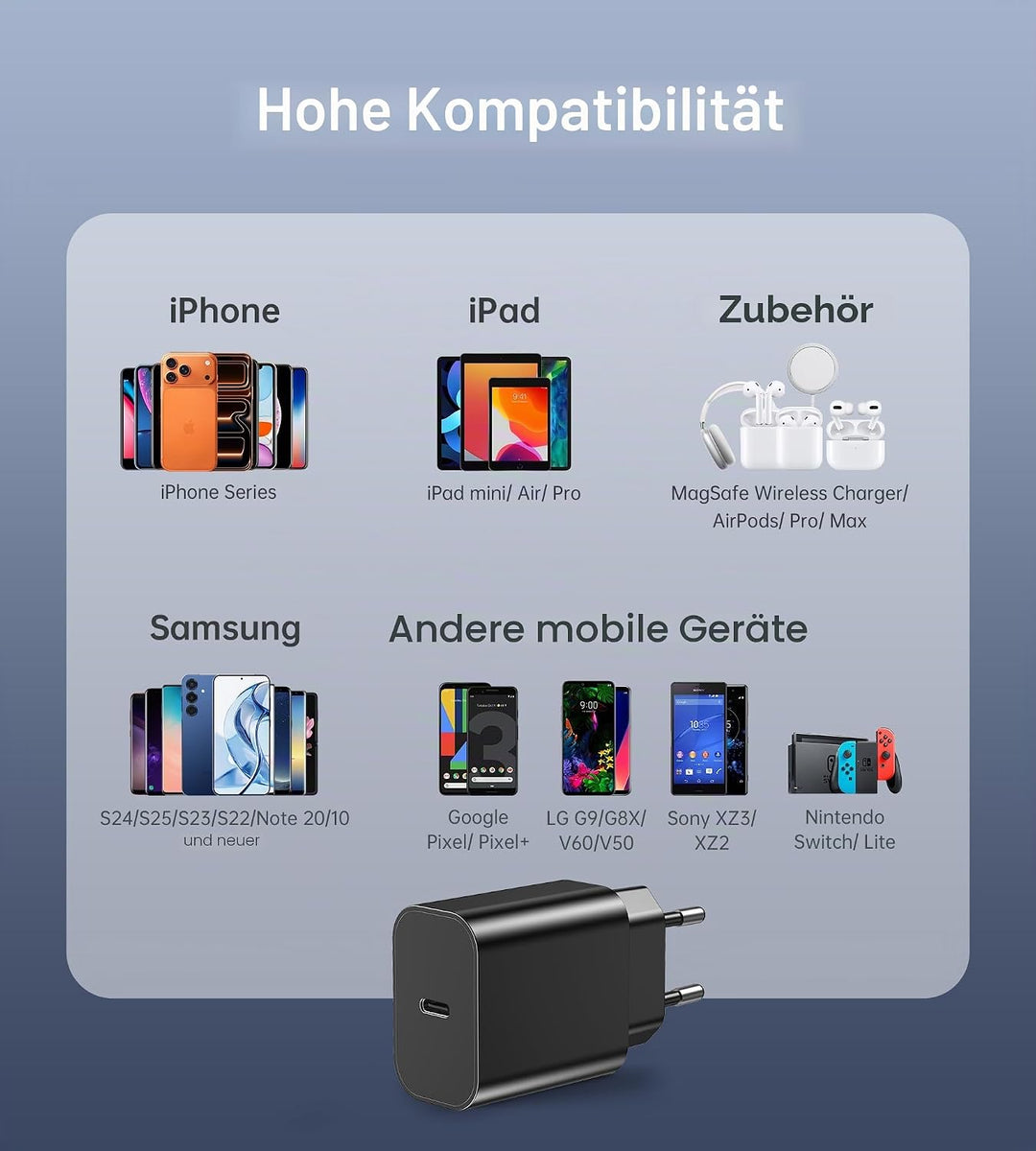 20W USB C Adapter, USB-C Ladegerät kompatibel mit i-Phone 17/16/15/14/13 Plus Pro Max Mini, i-Pad, A
