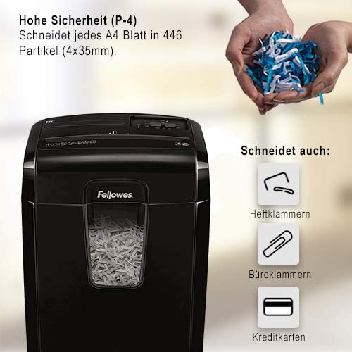 Fellowes Aktenvernichter 8 Blatt Partikelschnitt (P4), Papierschredder für Zuhause, Powershred 8C, S