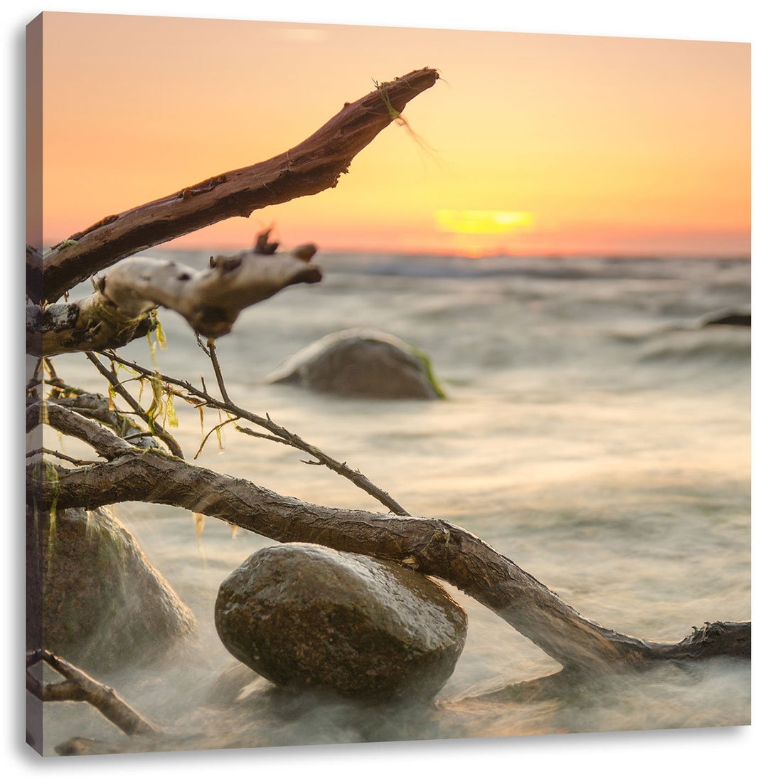 Ruhige See im Nebel, Format: 70x70 auf Leinwand, XXL riesige Bilder fertig gerahmt mit Keilrahmen, K