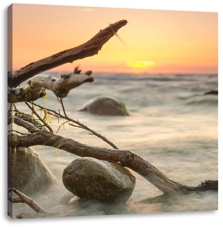 Ruhige See im Nebel, Format: 70x70 auf Leinwand, XXL riesige Bilder fertig gerahmt mit Keilrahmen, K