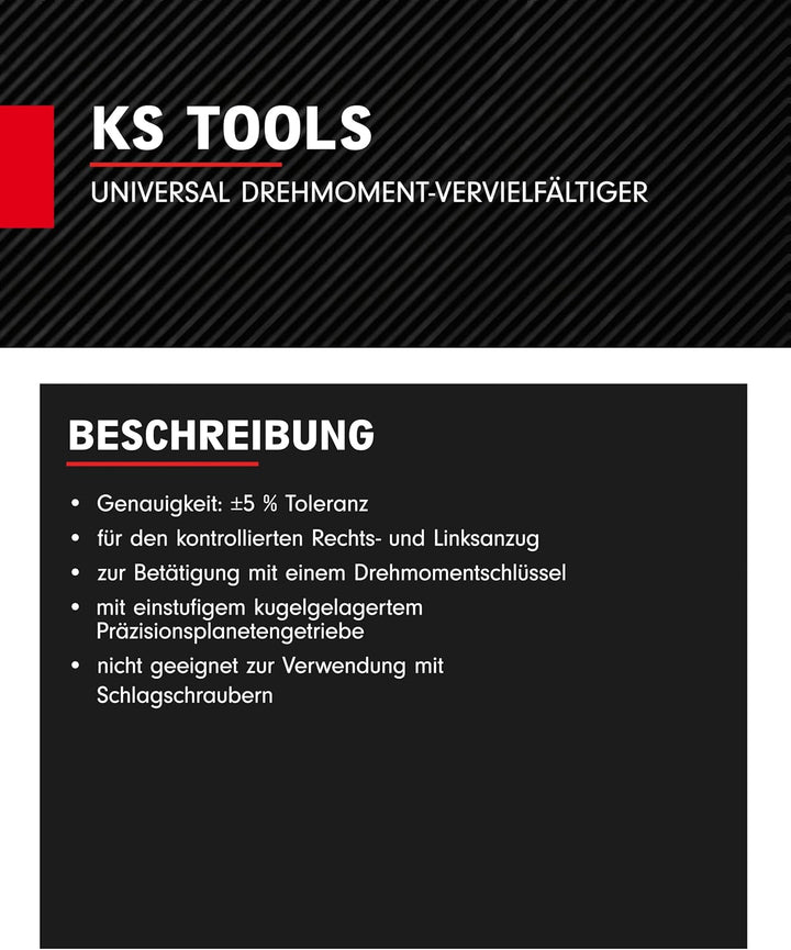 KS Tools Universal Drehmomentvervielfältiger 1/2" 516.3700 I 1300 Nm I Kraftvervielfältiger mit Vier