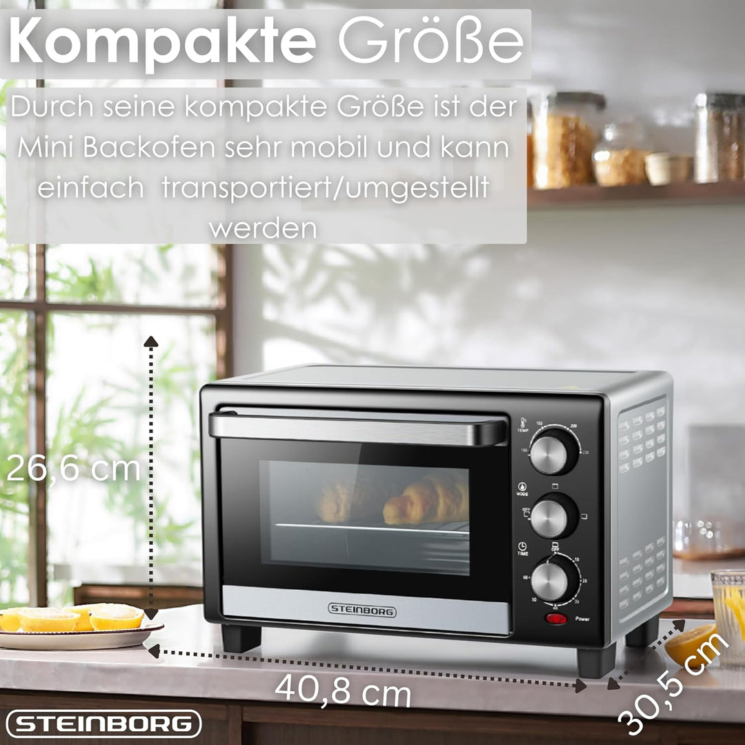 Mini Backofen 15 Liter Pizza-Ofen 3in1 Backofen Minibackofen Miniofen Krümelblech Ober-/Unterhitze E