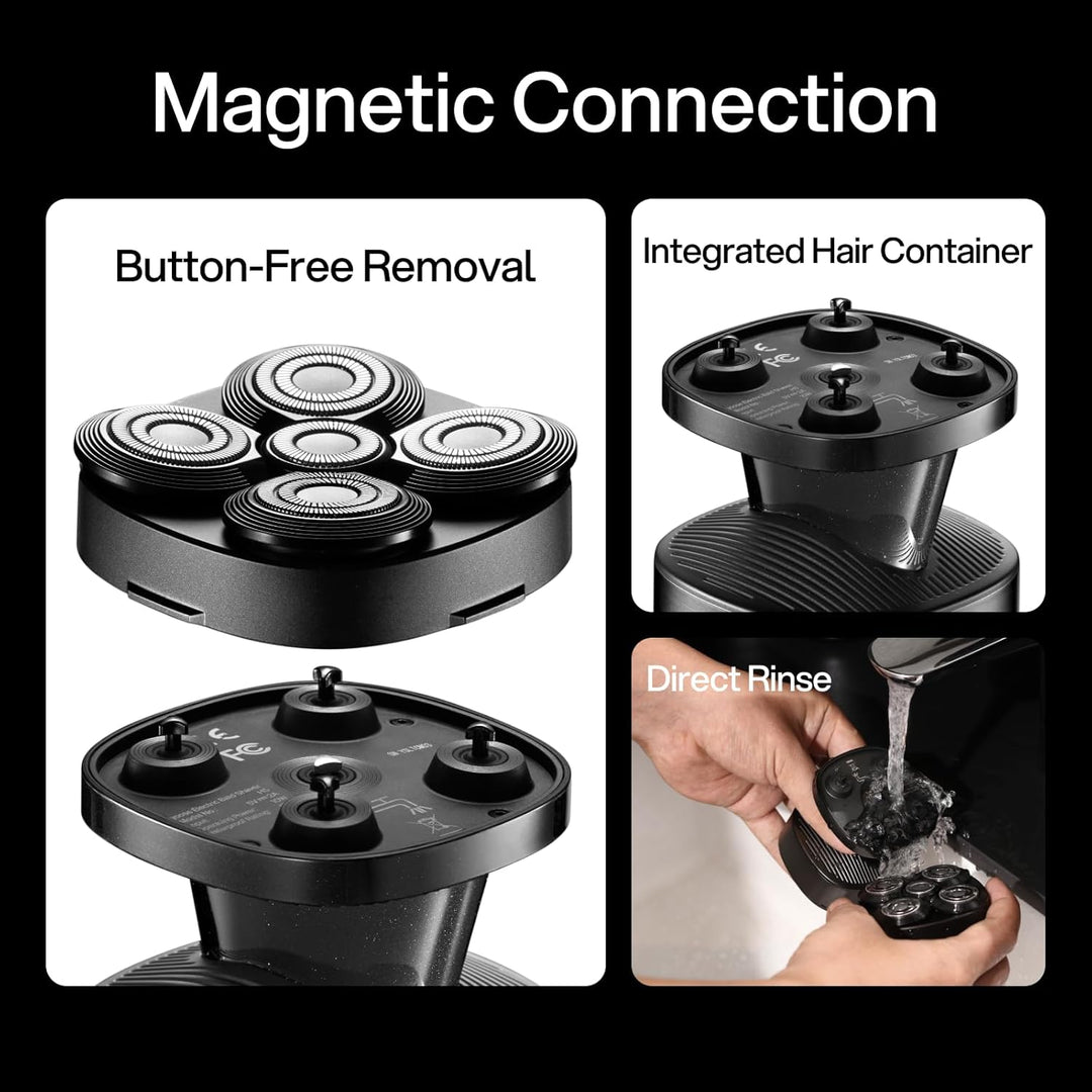 yoose Glatzen- Rasierer Herren elektrisch, IPX7 Glatzenrasierer (magnetisch 5 Scherköpfe, 90 Mins La