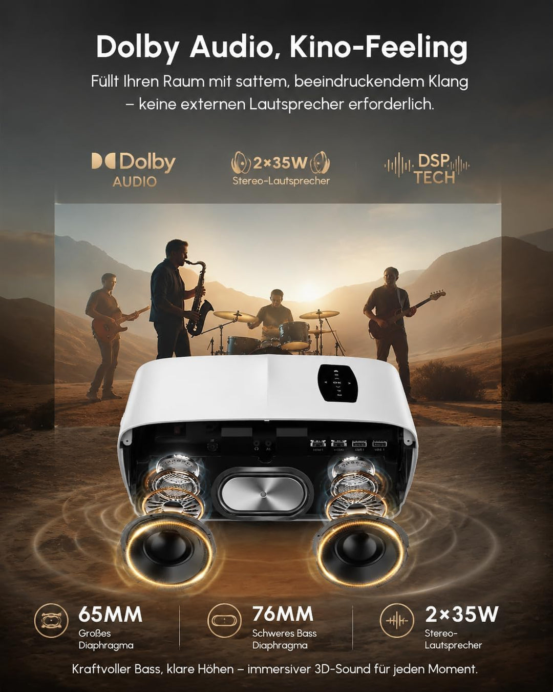 4K Beamer Google TV HDR10+, 2500 ANSI Lumen Tageslicht Heimkino Projektor mit WiFi Bluetooth HDMI AR