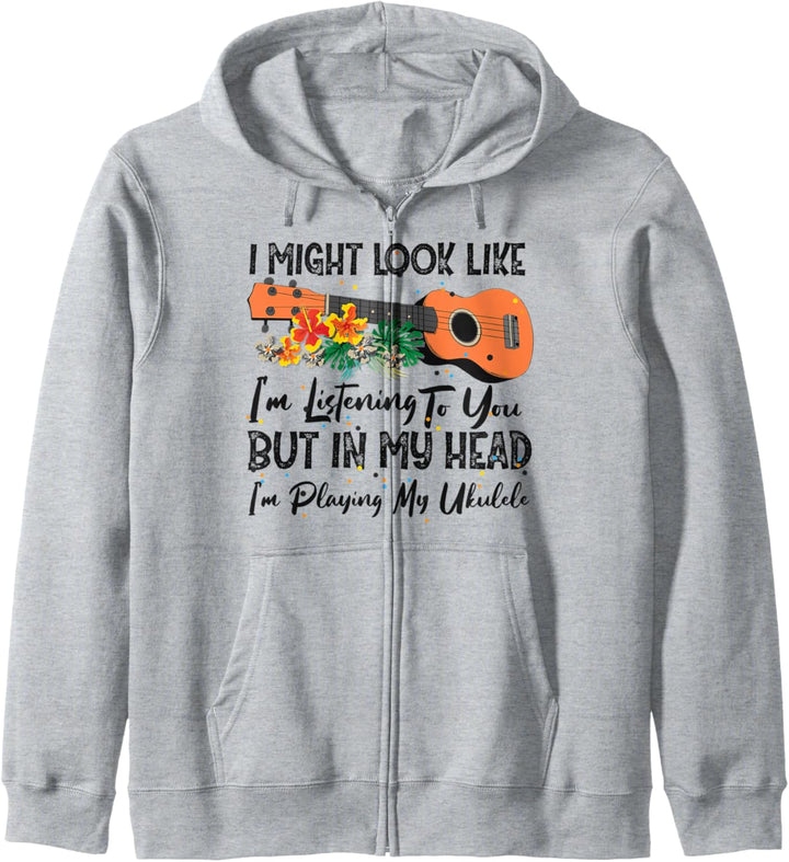 Hawaiianische Ukulele mit Aufschrift "I'm Playing My Ukulele" Kapuzenjacke