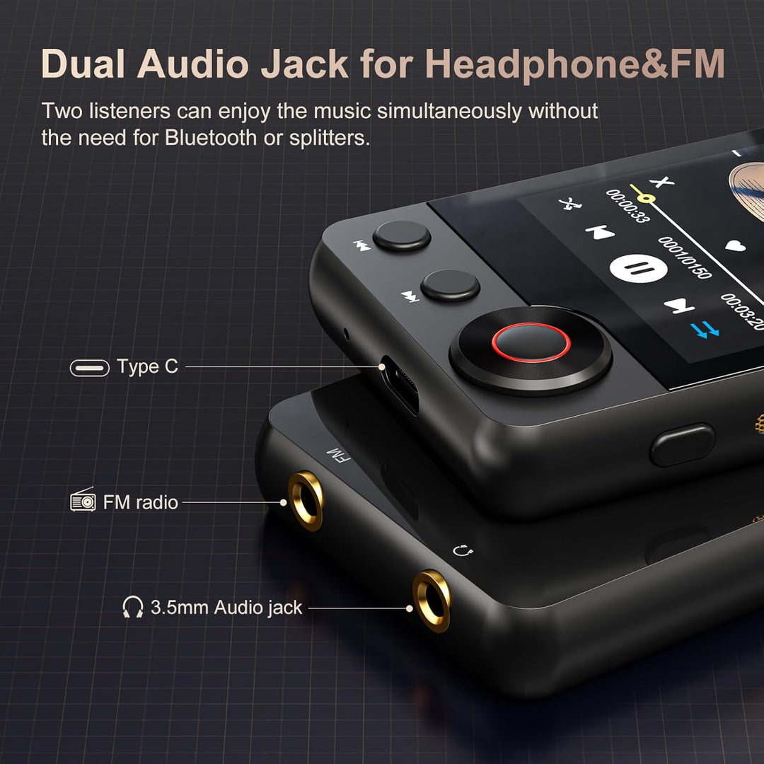 MECHEN 128GB MP3 Player mit Bluetooth 5.3, Dual Audio, 2,4 Zoll Touchscreen, Suchfunktion verfügbar,