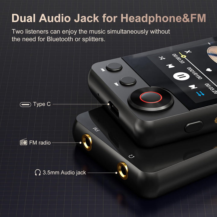 MECHEN 128GB MP3 Player mit Bluetooth 5.3, Dual Audio, 2,4 Zoll Touchscreen, Suchfunktion verfügbar,