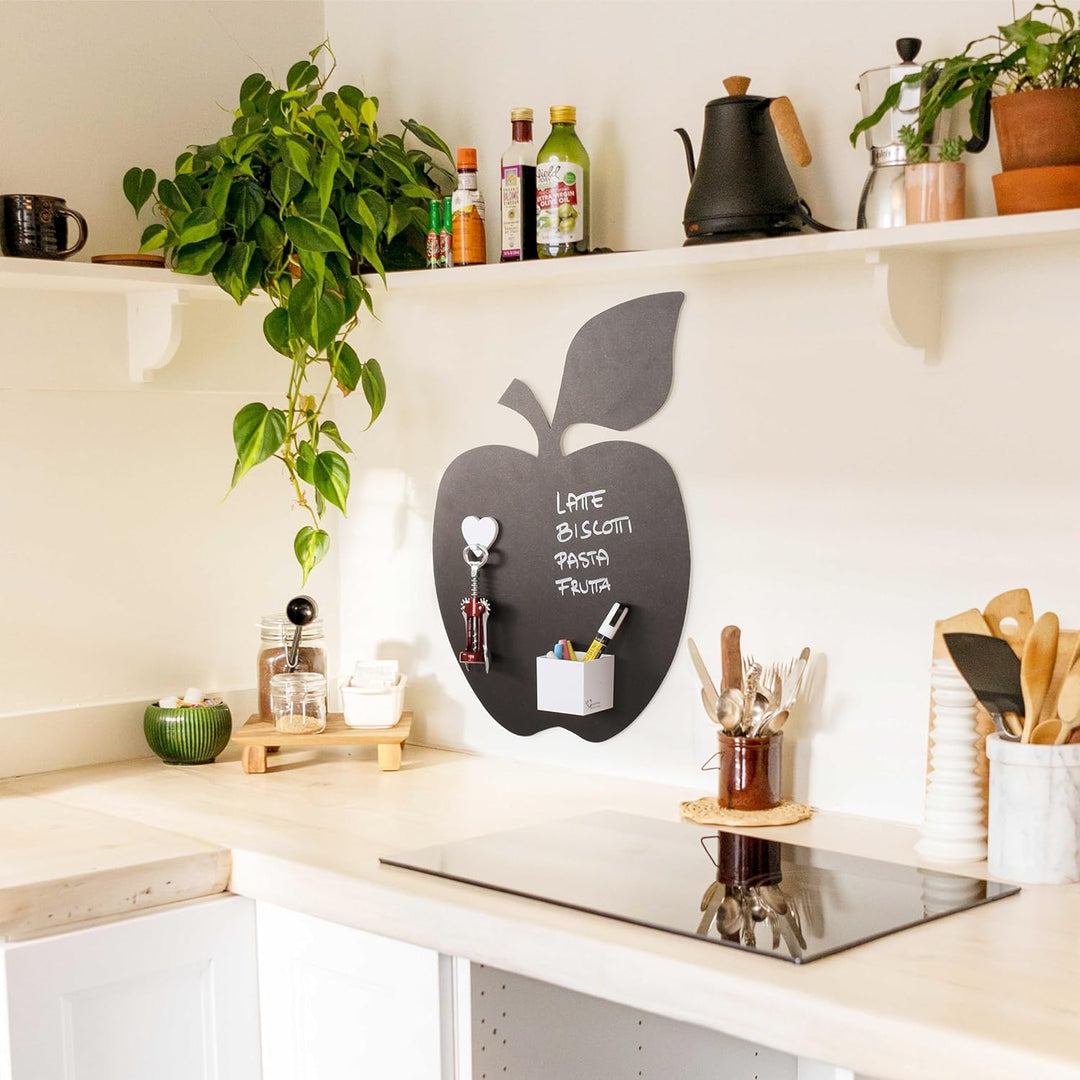 KalaMitica Apfel Design magnetische Kreidetafel aus Stahl, Anthrazit, 56x38x0,12cm, Apfel