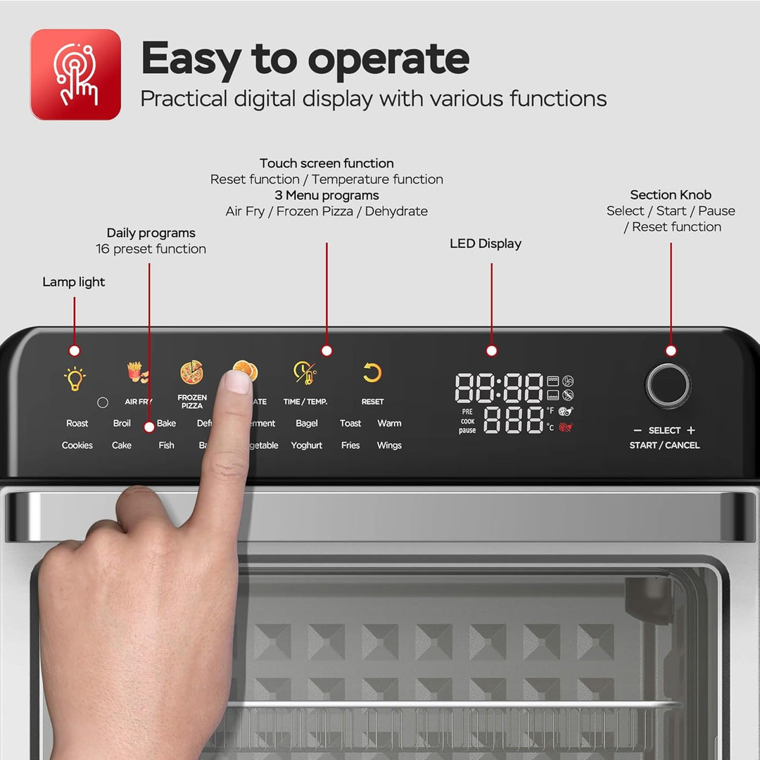 TurboTronic Multi-Smart-Ofen - 19in1 Heissluftofen & Heissluftfritteuse 2100W Power 34L bis 0,5 kg P