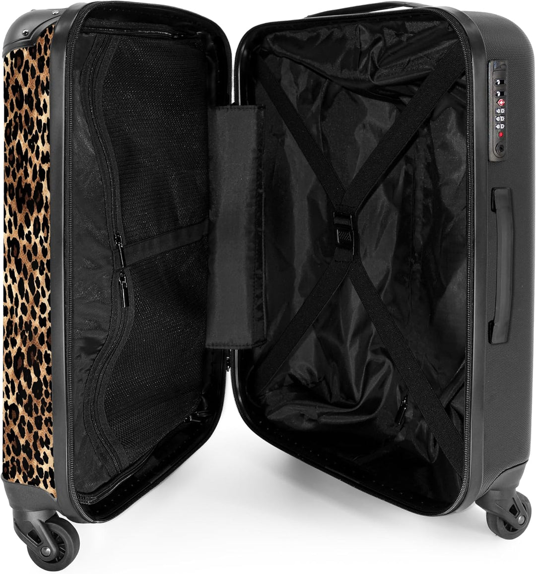 NoBoringSuitcases.com® Grosser Koffer - Leopardenmuster - Tiermuster - Braun - Design - Kombinations