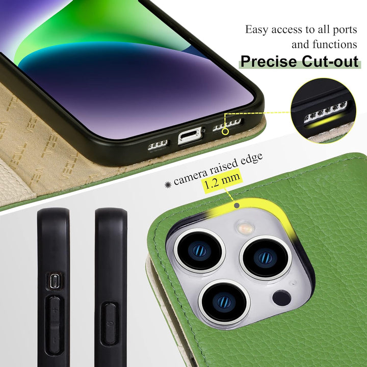 VISOUL iPhone 14 Pro Max Hülle,Handyhülle iPhone 14 Pro Max[Echtleder] [Kartenfächer] [TPU] [Magnet]