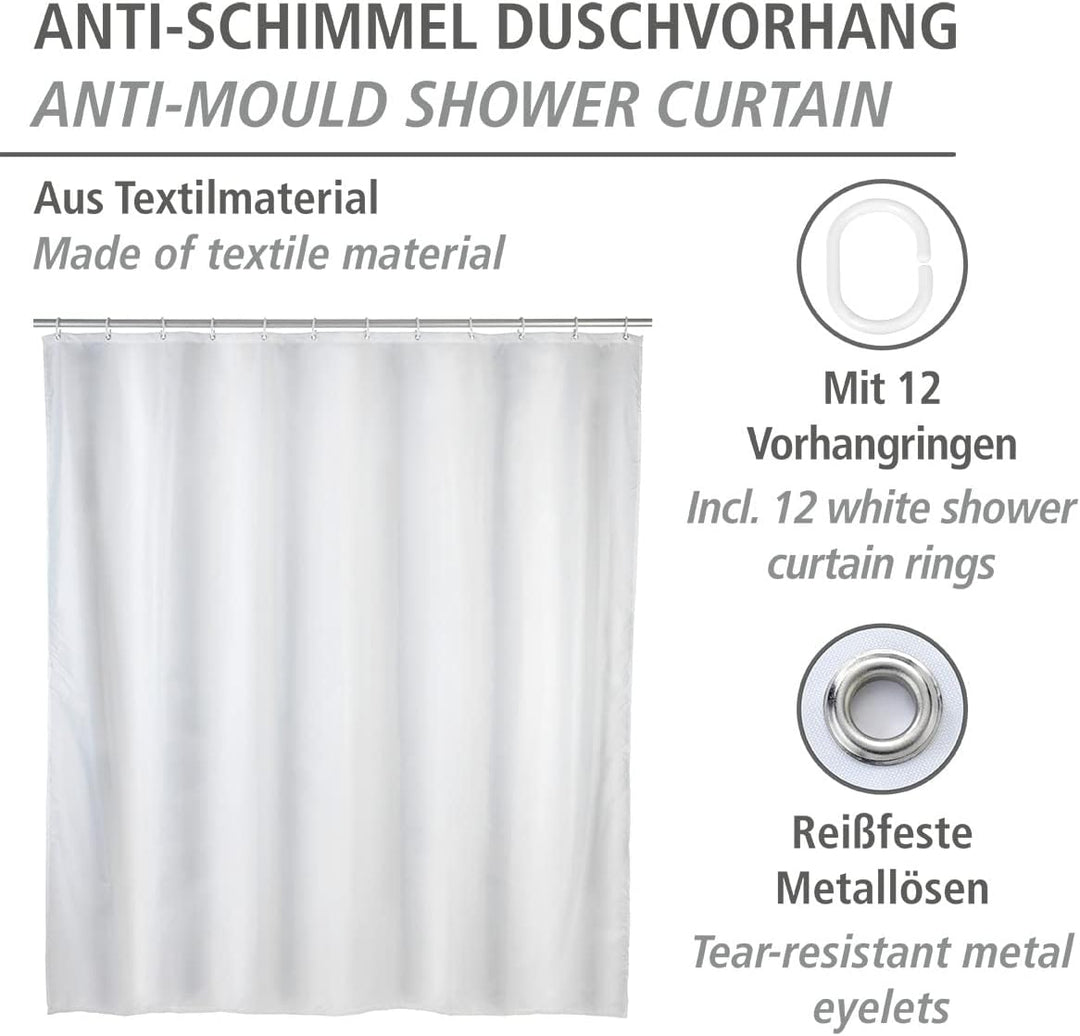 WENKO Anti-Schimmel Duschvorhang Weiss, Textil-Vorhang mit Antischimmel Effekt fürs Badezimmer, wasc
