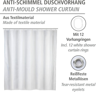 WENKO Anti-Schimmel Duschvorhang Weiss, Textil-Vorhang mit Antischimmel Effekt fürs Badezimmer, wasc