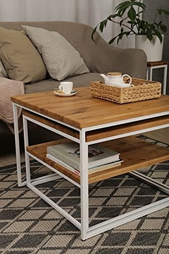 Original BestLoft® 2er-Set Couchtisch Twinsburg aus edler Eiche Industriedesign (Eiche Wild + Gestel