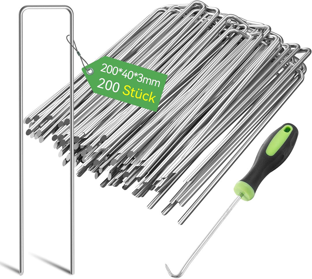Graxury 200 Stück 20cm Ø 3mm Schwere Gartennägel Stahlpfähle - Verzinkte Stahlklammern zur Sicherung