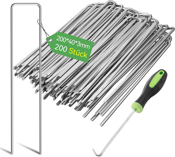 Graxury 200 Stück 20cm Ø 3mm Schwere Gartennägel Stahlpfähle - Verzinkte Stahlklammern zur Sicherung