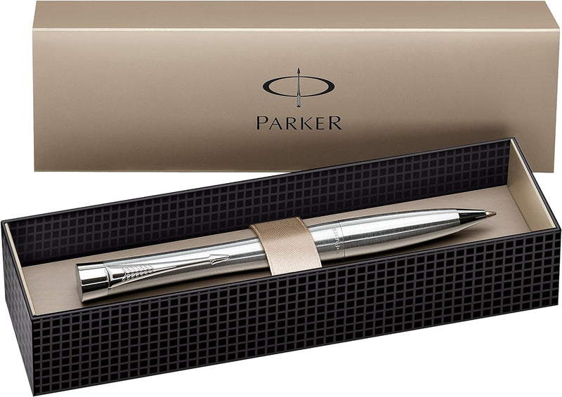 Parker S0767120 Urban-Kugelschreiber (Metro metallic mit Chromverzierungen, blaue Tinte) Geschenkbox