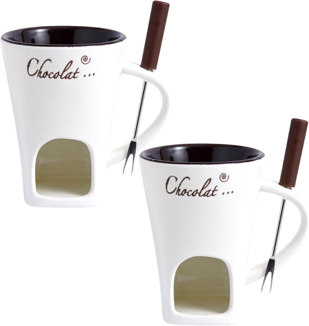 2pcs Schokoladenfondue Tasse 200 ml hitzebeständige Keramikschokoladenfondue mit Gabeln glatt wieder