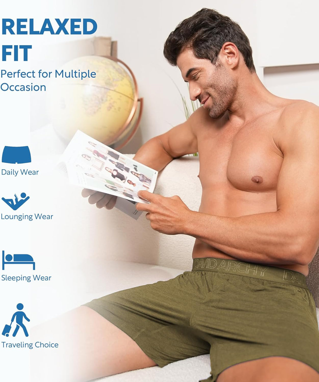 DAVID ARCHY Herren-Boxershorts – weiche Boxershorts aus Bambusfaser für Herren mit Knopfleiste, Schw
