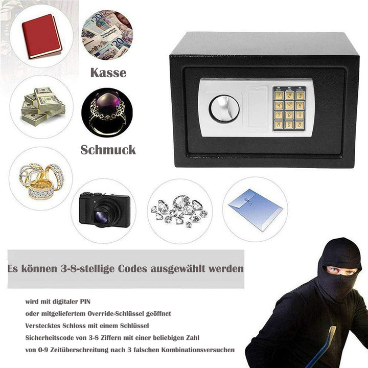 Tresor 31x20x20cm Elektronischer Safe, Elektronik Zahlenschloss Doppelstahlbolzen Montagematerial Sa