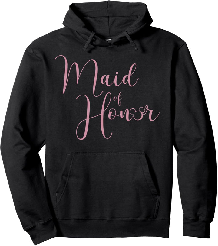 Disney Mickey Mouse Maid Of Honor Cursive Pink Text Logo Pullover Hoodie