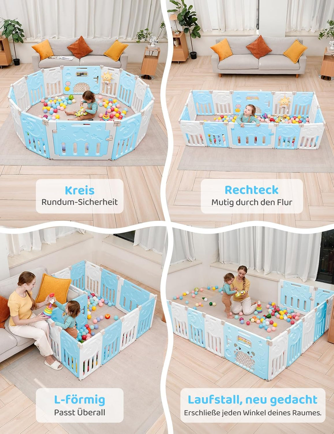 Dripex Laufstall Baby, 2 paneele, Laufgitter Baby, Baby Playpen, Laufstall in Anpassungsfähiger Form