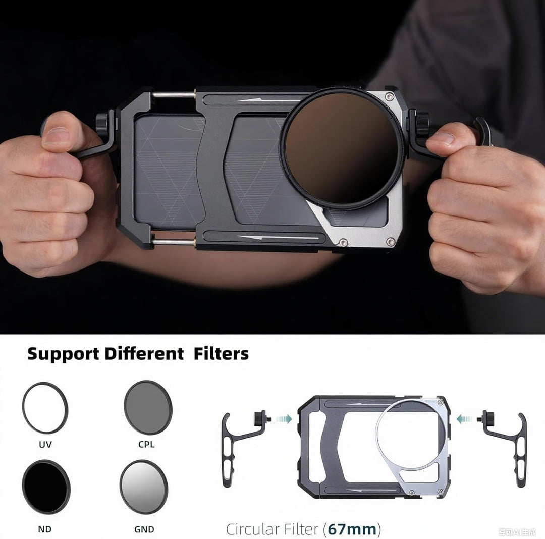 Hersmay Universal Phone Video Rig Kit with Handles + 67mm Thread Filter Adapter Phone Cage for iPhon