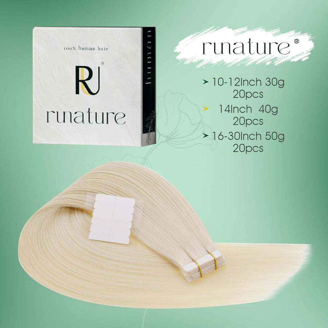 RUNATURE Tape Extensions Echthaar Blond 55cm Lang Haarverlangerung Echthaar Tape in Glatte Haare 50g