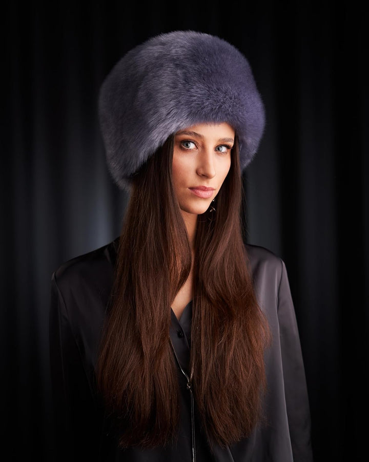 Futrzane Siberian Kosakenmütze - Pelzmütze Damen - Fell Pelz Russische Mütze XS Stahlblau Siberian,