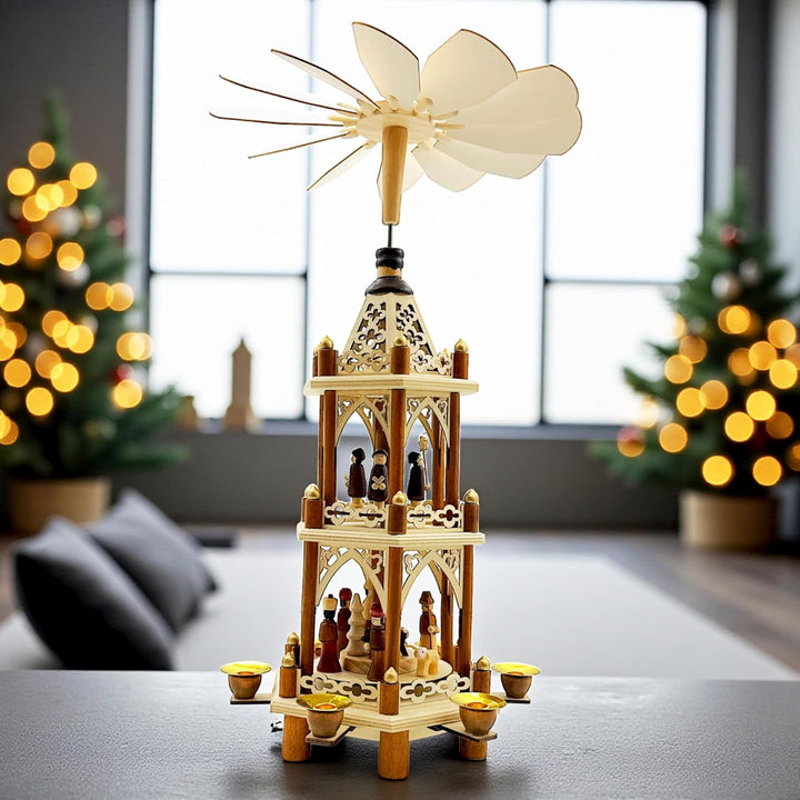 Wichtelstube-Kollektion Weihnachtspyramide Christi Geburt 3 Etagen Original 6 Pyramidenkerzen hochwe